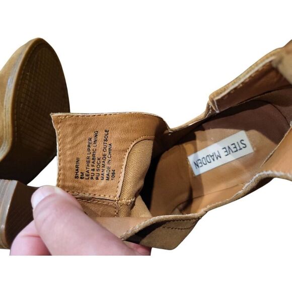 Steve Madden Booties Women's 6 Tan Sharini Cutaway Suede Leather Stacked Heel - Picture 3 of 5